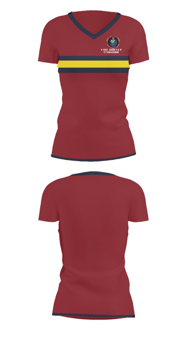 Women's Short Sleeve Vneck Shirt, Reach Leadership Steam Academy, Spirit Store, Teamtime, Team time, sublimation, custom sports apparel, team uniforms, spirit wear, spiritwear, sports uniforms, custom shirts, team store, custom team store, fundraiser sports, apparel fundraiser