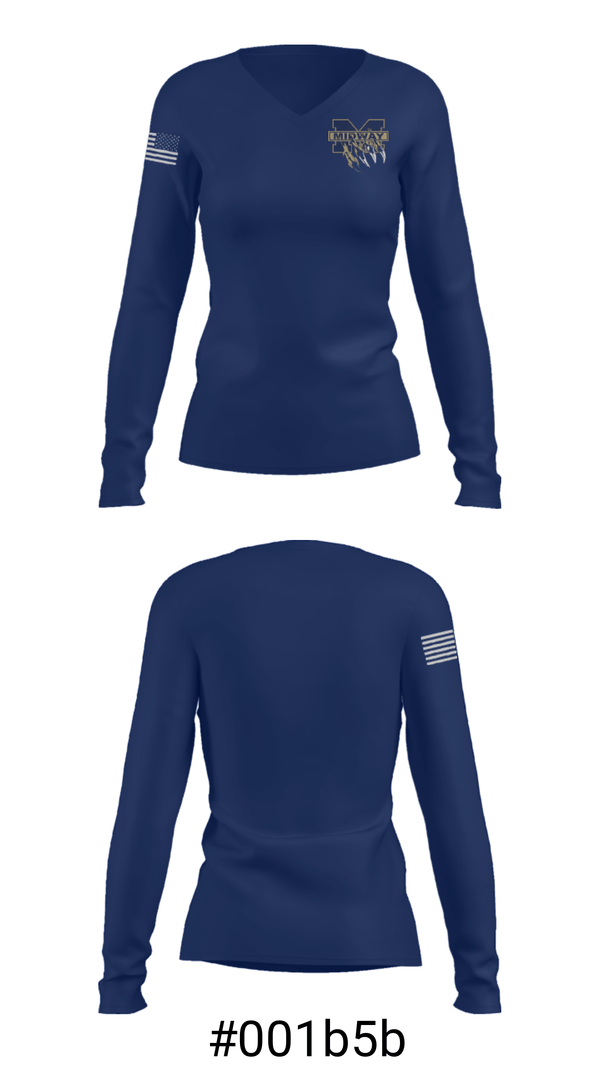 Women's Long Sleeve Vneck Shirt, Midway Wolverines, Spirit Store, Teamtime, Team time, sublimation, custom sports apparel, team uniforms, spirit wear, spiritwear, sports uniforms, custom shirts, team store, custom team store, fundraiser sports, apparel fundraiser