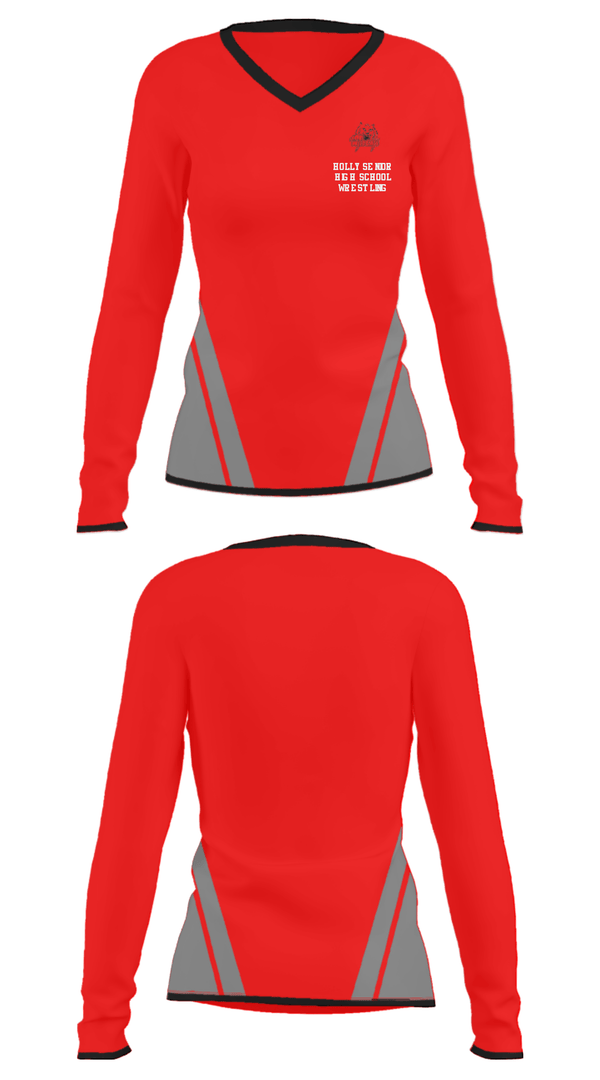 Women's Long Sleeve Vneck Shirt, Holly Senior High School Wrestling, Wrestling, Teamtime, Team time, sublimation, custom sports apparel, team uniforms, spirit wear, spiritwear, sports uniforms, custom shirts, team store, custom team store, fundraiser sports, apparel fundraiser