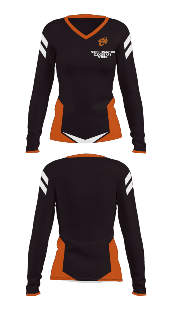 Women's Long Sleeve Vneck Shirt, South Crawford Elementary School, Spirit Store, Teamtime, Team time, sublimation, custom sports apparel, team uniforms, spirit wear, spiritwear, sports uniforms, custom shirts, team store, custom team store, fundraiser sports, apparel fundraiser