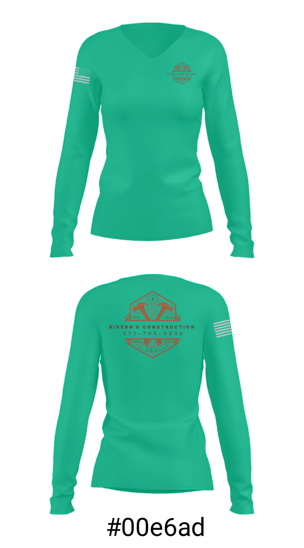 Women's Long Sleeve Vneck Shirt, Rivera's Construction, , Teamtime, Team time, sublimation, custom sports apparel, team uniforms, spirit wear, spiritwear, sports uniforms, custom shirts, team store, custom team store, fundraiser sports, apparel fundraiser