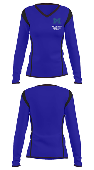Women's Long Sleeve Vneck Shirt, Mattanawcook Junior High School, Spirit Store, Teamtime, Team time, sublimation, custom sports apparel, team uniforms, spirit wear, spiritwear, sports uniforms, custom shirts, team store, custom team store, fundraiser sports, apparel fundraiser