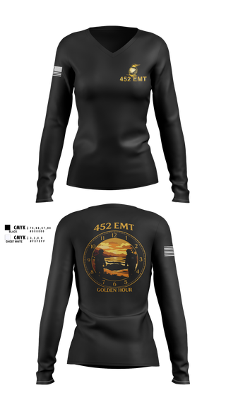 Womens Long Sleeve Vneck Shirt, 452 MED DET, Army, Teamtime, Team time, sublimation, custom sports apparel, team uniforms, spirit wear, spiritwear, sports uniforms, custom shirts, team store, custom team store, fundraiser sports, apparel fundraiser