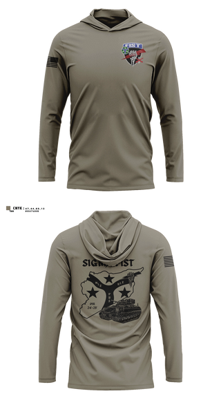 Long Sleeve hooded sunshirt, 1/115th FA HHB DET 1, Army, Teamtime, Team time, sublimation, custom sports apparel, team uniforms, spirit wear, spiritwear, sports uniforms, custom shirts, team store, custom team store, fundraiser sports, apparel fundraiser
