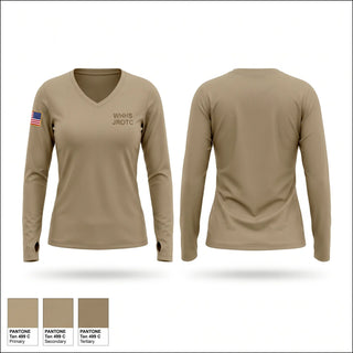 Womens Long Sleeve Vneck Shirt, WHHS JROTC, Army, Teamtime, Team time, sublimation, custom sports apparel, team uniforms, spirit wear, spiritwear, sports uniforms, custom shirts, team store, custom team store, fundraiser sports, apparel fundraiser