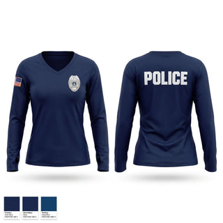 Womens Long Sleeve Vneck Shirt, 377th DAF Police, Air Force, Teamtime, Team time, sublimation, custom sports apparel, team uniforms, spirit wear, spiritwear, sports uniforms, custom shirts, team store, custom team store, fundraiser sports, apparel fundraiser