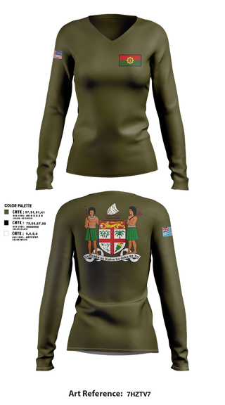 Womens Long Sleeve Vneck Shirt, Republic Of Fiji Military Forces, Army, Teamtime, Team time, sublimation, custom sports apparel, team uniforms, spirit wear, spiritwear, sports uniforms, custom shirts, team store, custom team store, fundraiser sports, apparel fundraiser