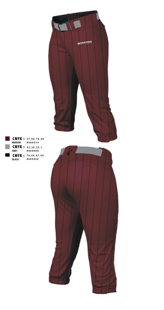 Softball Pants, Warriors, Softball, Teamtime, Team time, sublimation, custom sports apparel, team uniforms, spirit wear, spiritwear, sports uniforms, custom shirts, team store, custom team store, fundraiser sports, apparel fundraiser