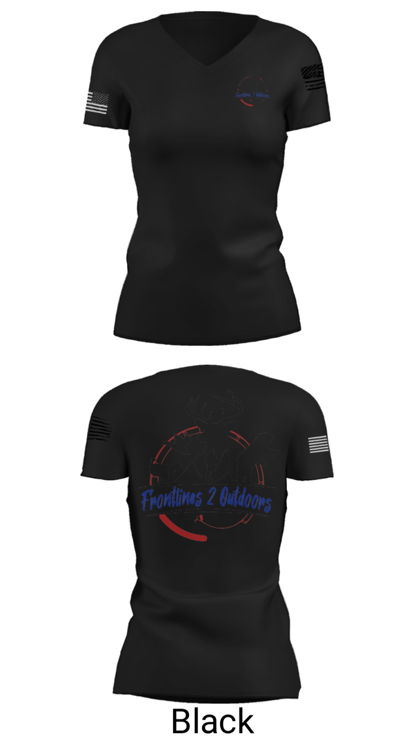 Women's Short Sleeve Vneck Shirt, Frontlines 2 Outdoors (F2O), , Teamtime, Team time, sublimation, custom sports apparel, team uniforms, spirit wear, spiritwear, sports uniforms, custom shirts, team store, custom team store, fundraiser sports, apparel fundraiser