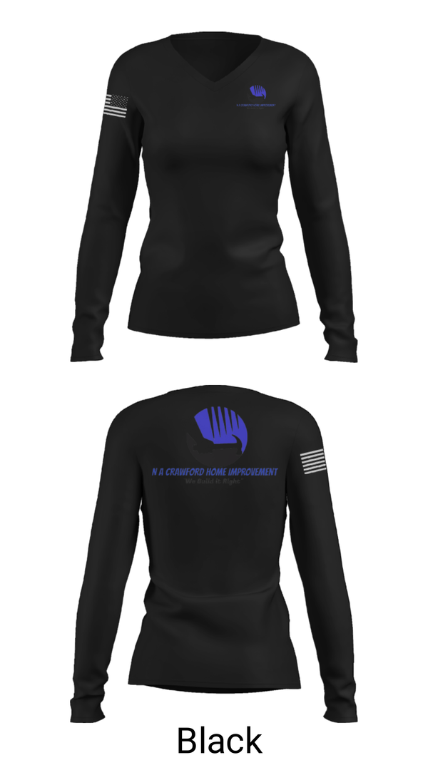 Women's Long Sleeve Vneck Shirt, NA Crawford Home Improvement, , Teamtime, Team time, sublimation, custom sports apparel, team uniforms, spirit wear, spiritwear, sports uniforms, custom shirts, team store, custom team store, fundraiser sports, apparel fundraiser