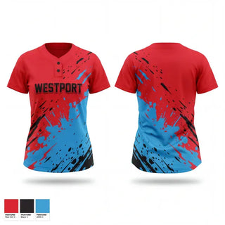 Two Button Softball Jersey, Westport, Softball, Teamtime, Team time, sublimation, custom sports apparel, team uniforms, spirit wear, spiritwear, sports uniforms, custom shirts, team store, custom team store, fundraiser sports, apparel fundraiser