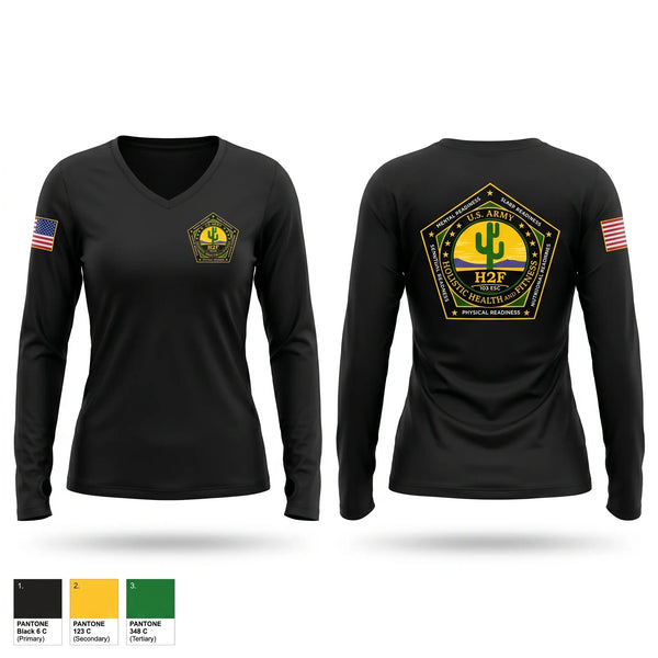 Womens Long Sleeve Vneck Shirt, 103rd ESC, Army, Teamtime, Team time, sublimation, custom sports apparel, team uniforms, spirit wear, spiritwear, sports uniforms, custom shirts, team store, custom team store, fundraiser sports, apparel fundraiser