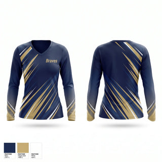 Womens Long Sleeve Vneck Shirt, Braves, Softball, Teamtime, Team time, sublimation, custom sports apparel, team uniforms, spirit wear, spiritwear, sports uniforms, custom shirts, team store, custom team store, fundraiser sports, apparel fundraiser