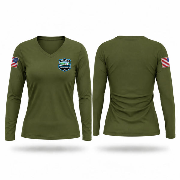 Womens Long Sleeve Vneck Shirt, SBPD, Police, Teamtime, Team time, sublimation, custom sports apparel, team uniforms, spirit wear, spiritwear, sports uniforms, custom shirts, team store, custom team store, fundraiser sports, apparel fundraiser