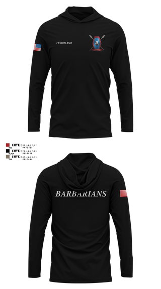 Long Sleeve hooded sunshirt, Libertyville Army Recruiting Company, Army, Teamtime, Team time, sublimation, custom sports apparel, team uniforms, spirit wear, spiritwear, sports uniforms, custom shirts, team store, custom team store, fundraiser sports, apparel fundraiser