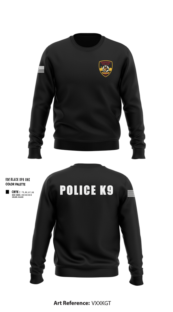 Crew Neck Sweatshirt, Roanoke K9, Police, Teamtime, Team time, sublimation, custom sports apparel, team uniforms, spirit wear, spiritwear, sports uniforms, custom shirts, team store, custom team store, fundraiser sports, apparel fundraiser