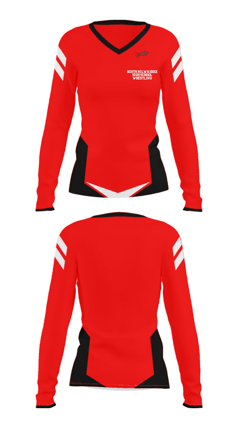 Women's Long Sleeve Vneck Shirt, South Milwaukee High School Wrestling, Wrestling, Teamtime, Team time, sublimation, custom sports apparel, team uniforms, spirit wear, spiritwear, sports uniforms, custom shirts, team store, custom team store, fundraiser sports, apparel fundraiser