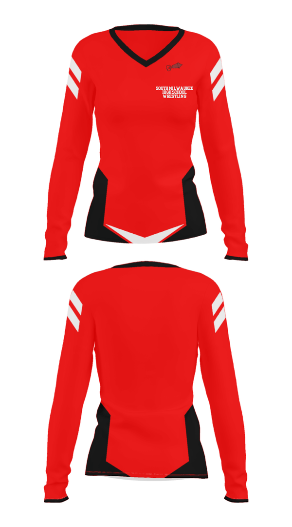 Women's Long Sleeve Vneck Shirt, South Milwaukee High School Wrestling, Wrestling, Teamtime, Team time, sublimation, custom sports apparel, team uniforms, spirit wear, spiritwear, sports uniforms, custom shirts, team store, custom team store, fundraiser sports, apparel fundraiser