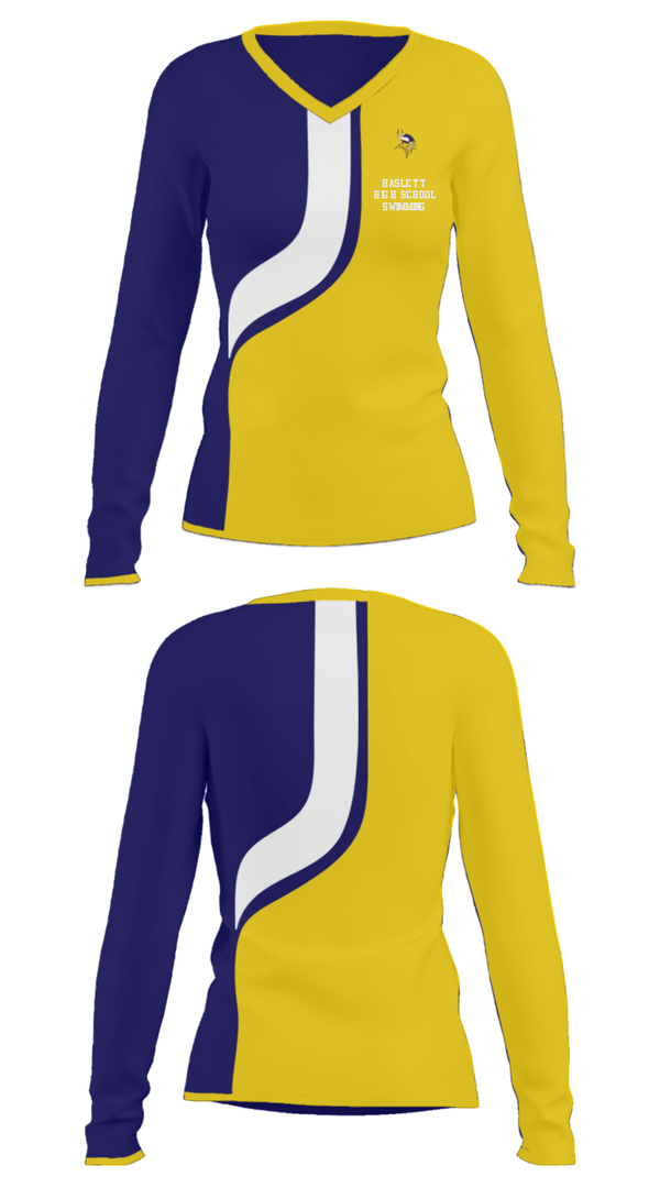 Women's Long Sleeve Vneck Shirt, Haslett High School Swimming, Swimming, Teamtime, Team time, sublimation, custom sports apparel, team uniforms, spirit wear, spiritwear, sports uniforms, custom shirts, team store, custom team store, fundraiser sports, apparel fundraiser