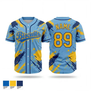 Full Button Baseball Jersey, Biscuits, Baseball, Teamtime, Team time, sublimation, custom sports apparel, team uniforms, spirit wear, spiritwear, sports uniforms, custom shirts, team store, custom team store, fundraiser sports, apparel fundraiser