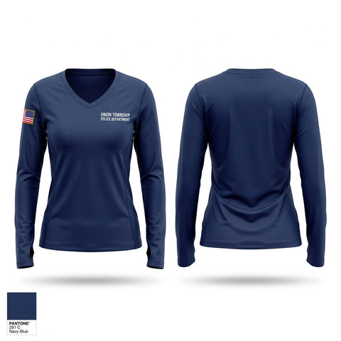 Womens Long Sleeve Vneck Shirt, Union Township Police Department, Police, Teamtime, Team time, sublimation, custom sports apparel, team uniforms, spirit wear, spiritwear, sports uniforms, custom shirts, team store, custom team store, fundraiser sports, apparel fundraiser