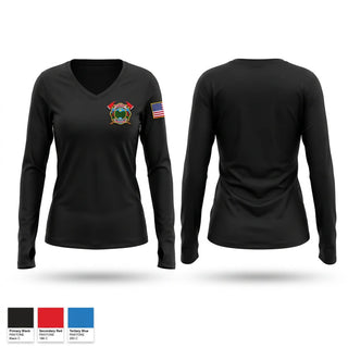 Womens Long Sleeve Vneck Shirt, Pittman center Volunteer fire department, Fire Department, Teamtime, Team time, sublimation, custom sports apparel, team uniforms, spirit wear, spiritwear, sports uniforms, custom shirts, team store, custom team store, fundraiser sports, apparel fundraiser