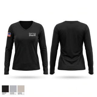 Womens Long Sleeve Vneck Shirt, Albany County Sheriff, Police, Teamtime, Team time, sublimation, custom sports apparel, team uniforms, spirit wear, spiritwear, sports uniforms, custom shirts, team store, custom team store, fundraiser sports, apparel fundraiser