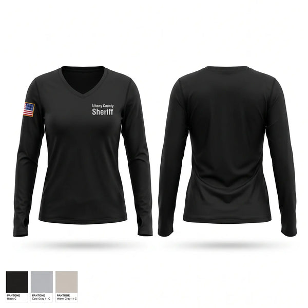 Womens Long Sleeve Vneck Shirt, Albany County Sheriff, Police, Teamtime, Team time, sublimation, custom sports apparel, team uniforms, spirit wear, spiritwear, sports uniforms, custom shirts, team store, custom team store, fundraiser sports, apparel fundraiser