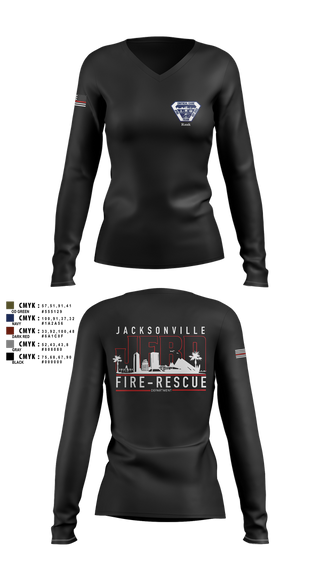 Womens Long Sleeve Vneck Shirt, JFRD Critical Care Team, Fire Department, Teamtime, Team time, sublimation, custom sports apparel, team uniforms, spirit wear, spiritwear, sports uniforms, custom shirts, team store, custom team store, fundraiser sports, apparel fundraiser