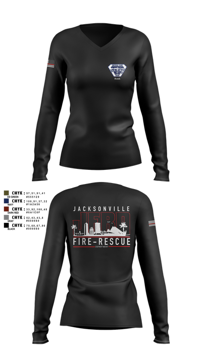 JFRD Critical Care Team 81495664 Women's Long Sleeve V-neck Shirt - 6