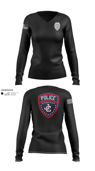 Womens Long Sleeve Vneck Shirt, Jefferson College Police Department, Police, Teamtime, Team time, sublimation, custom sports apparel, team uniforms, spirit wear, spiritwear, sports uniforms, custom shirts, team store, custom team store, fundraiser sports, apparel fundraiser