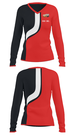 Women's Long Sleeve Vneck Shirt, USD INC., , Teamtime, Team time, sublimation, custom sports apparel, team uniforms, spirit wear, spiritwear, sports uniforms, custom shirts, team store, custom team store, fundraiser sports, apparel fundraiser