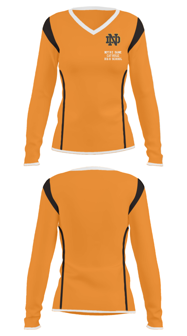 Women's Long Sleeve Vneck Shirt, Notre Dame Catholic High School, Spirit Store, Teamtime, Team time, sublimation, custom sports apparel, team uniforms, spirit wear, spiritwear, sports uniforms, custom shirts, team store, custom team store, fundraiser sports, apparel fundraiser