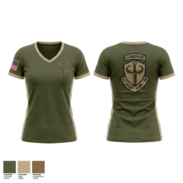 Womens Short Sleeve Vneck Shirt, JCSE, Army, Teamtime, Team time, sublimation, custom sports apparel, team uniforms, spirit wear, spiritwear, sports uniforms, custom shirts, team store, custom team store, fundraiser sports, apparel fundraiser