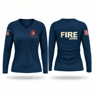 Womens Long Sleeve Vneck Shirt, Odessa Fire Rescue Protection District, Fire Department, Teamtime, Team time, sublimation, custom sports apparel, team uniforms, spirit wear, spiritwear, sports uniforms, custom shirts, team store, custom team store, fundraiser sports, apparel fundraiser
