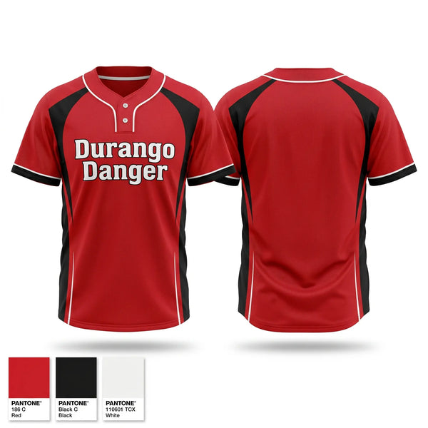 Two Button Softball Jersey, Durango Danger, Softball, Teamtime, Team time, sublimation, custom sports apparel, team uniforms, spirit wear, spiritwear, sports uniforms, custom shirts, team store, custom team store, fundraiser sports, apparel fundraiser