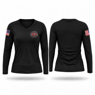Womens Long Sleeve Vneck Shirt, Indian Harbor Volunteer Fire Department, Fire Department, Teamtime, Team time, sublimation, custom sports apparel, team uniforms, spirit wear, spiritwear, sports uniforms, custom shirts, team store, custom team store, fundraiser sports, apparel fundraiser