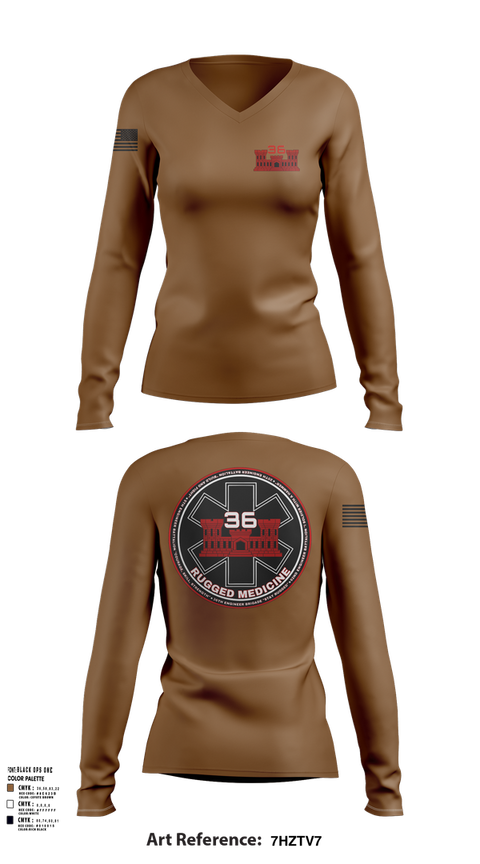 Womens Long Sleeve Vneck Shirt, 36 Engineer Brigade, Army, Teamtime, Team time, sublimation, custom sports apparel, team uniforms, spirit wear, spiritwear, sports uniforms, custom shirts, team store, custom team store, fundraiser sports, apparel fundraiser