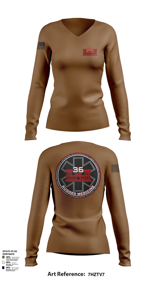 Womens Long Sleeve Vneck Shirt, 36 Engineer Brigade, Army, Teamtime, Team time, sublimation, custom sports apparel, team uniforms, spirit wear, spiritwear, sports uniforms, custom shirts, team store, custom team store, fundraiser sports, apparel fundraiser