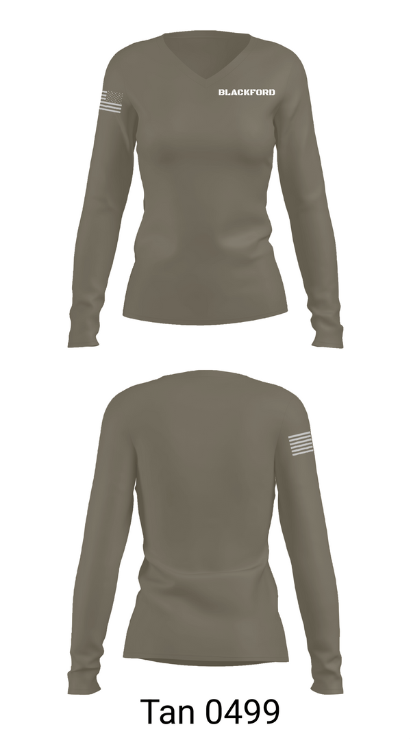 Womens Long Sleeve Vneck Shirt, BLACKFORD, Army, Teamtime, Team time, sublimation, custom sports apparel, team uniforms, spirit wear, spiritwear, sports uniforms, custom shirts, team store, custom team store, fundraiser sports, apparel fundraiser