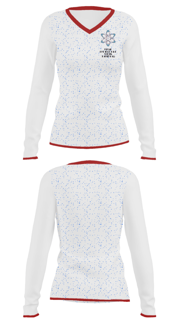 Women's Long Sleeve Vneck Shirt, Poplar Springs High School Basketball, Women's Basketball, Teamtime, Team time, sublimation, custom sports apparel, team uniforms, spirit wear, spiritwear, sports uniforms, custom shirts, team store, custom team store, fundraiser sports, apparel fundraiser