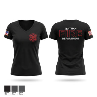 Womens Short Sleeve Vneck Shirt, Quitman Fire Department, Fire Department, Teamtime, Team time, sublimation, custom sports apparel, team uniforms, spirit wear, spiritwear, sports uniforms, custom shirts, team store, custom team store, fundraiser sports, apparel fundraiser