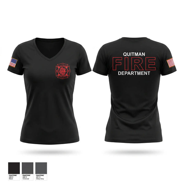 Womens Short Sleeve Vneck Shirt, Quitman Fire Department, Fire Department, Teamtime, Team time, sublimation, custom sports apparel, team uniforms, spirit wear, spiritwear, sports uniforms, custom shirts, team store, custom team store, fundraiser sports, apparel fundraiser