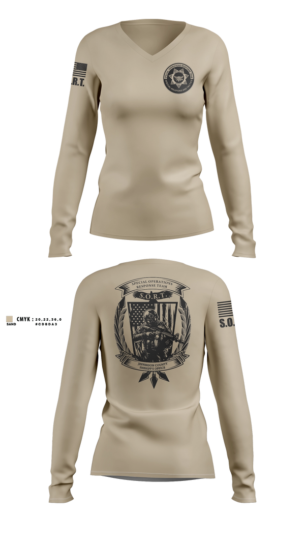 Womens Long Sleeve Vneck Shirt, Jefferson County Sheriff's Office S.O.R.T., Police, Teamtime, Team time, sublimation, custom sports apparel, team uniforms, spirit wear, spiritwear, sports uniforms, custom shirts, team store, custom team store, fundraiser sports, apparel fundraiser