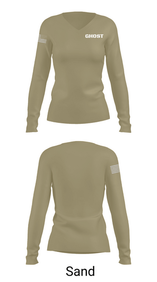 Womens Long Sleeve Vneck Shirt, GHOST, Army, Teamtime, Team time, sublimation, custom sports apparel, team uniforms, spirit wear, spiritwear, sports uniforms, custom shirts, team store, custom team store, fundraiser sports, apparel fundraiser