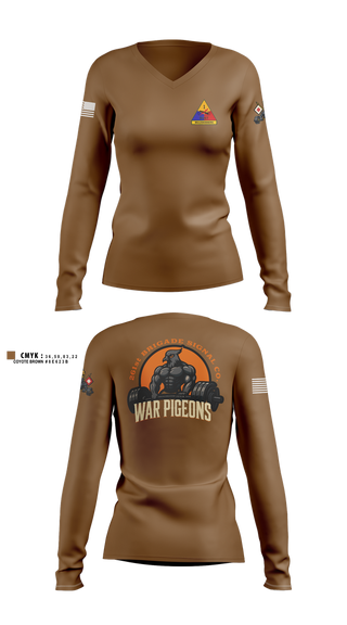 Womens Long Sleeve Vneck Shirt, 261st War Pigeons, Army, Teamtime, Team time, sublimation, custom sports apparel, team uniforms, spirit wear, spiritwear, sports uniforms, custom shirts, team store, custom team store, fundraiser sports, apparel fundraiser