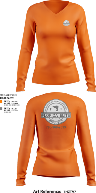 Womens Long Sleeve Vneck Shirt, Florida Elite Builders, , Teamtime, Team time, sublimation, custom sports apparel, team uniforms, spirit wear, spiritwear, sports uniforms, custom shirts, team store, custom team store, fundraiser sports, apparel fundraiser