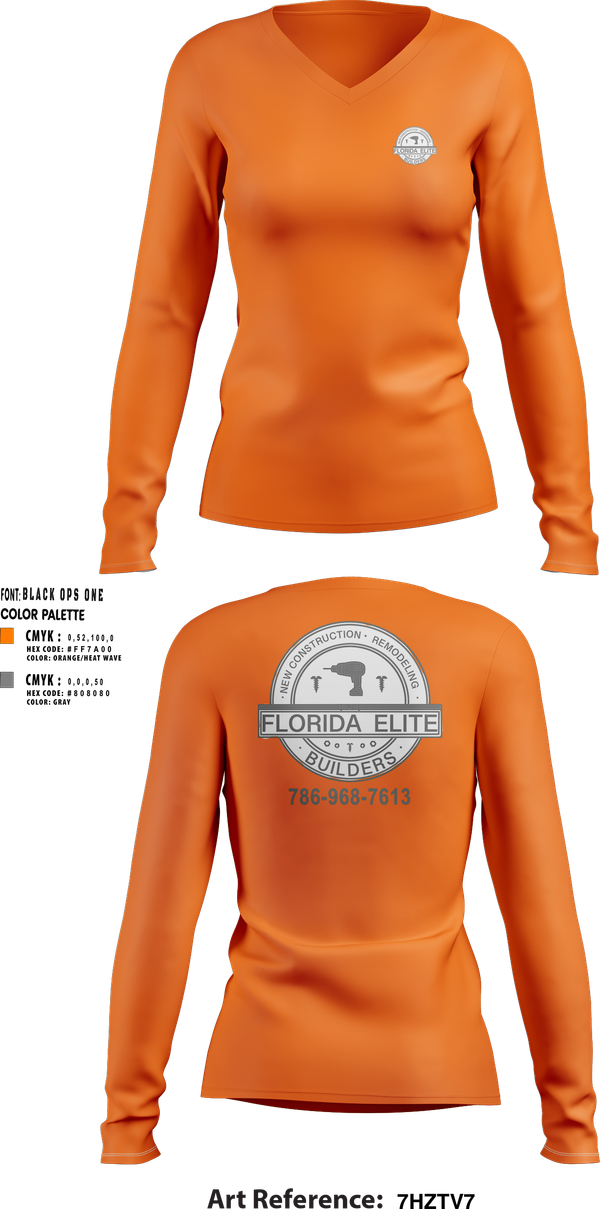 Womens Long Sleeve Vneck Shirt, Florida Elite Builders, , Teamtime, Team time, sublimation, custom sports apparel, team uniforms, spirit wear, spiritwear, sports uniforms, custom shirts, team store, custom team store, fundraiser sports, apparel fundraiser