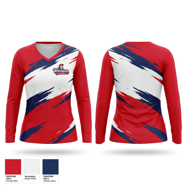 Womens Long Sleeve Vneck Shirt, Okeeheelee Warriors, Baseball, Teamtime, Team time, sublimation, custom sports apparel, team uniforms, spirit wear, spiritwear, sports uniforms, custom shirts, team store, custom team store, fundraiser sports, apparel fundraiser