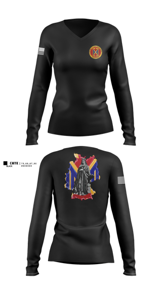 Womens Long Sleeve Vneck Shirt, 10th AAMDC, Army, Teamtime, Team time, sublimation, custom sports apparel, team uniforms, spirit wear, spiritwear, sports uniforms, custom shirts, team store, custom team store, fundraiser sports, apparel fundraiser
